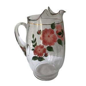 RARE VINTAGE Dunbar Red Dogwood 10.5" Juice Beverage Glass MCM Floral Pitcher